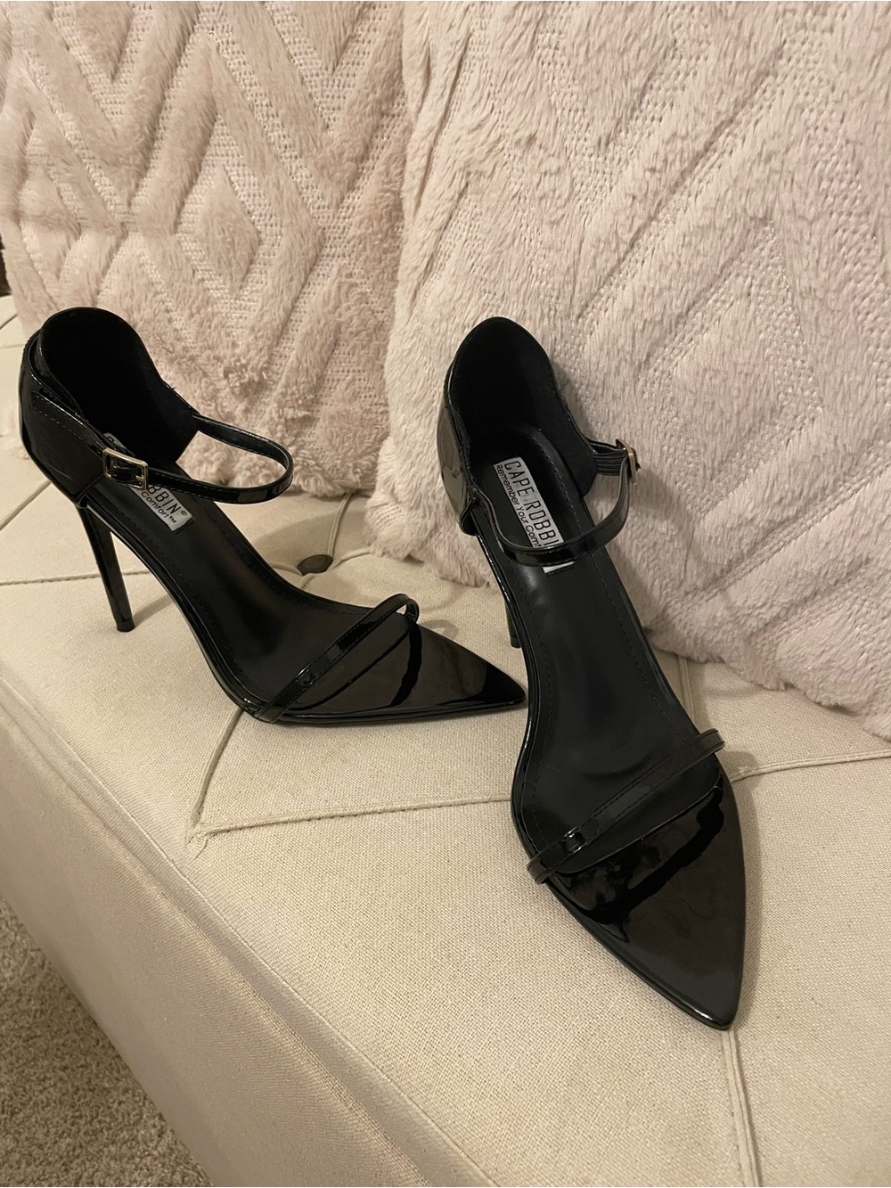 Cape Robbin Black Patent Pointed Toe Ankle Strap Heels